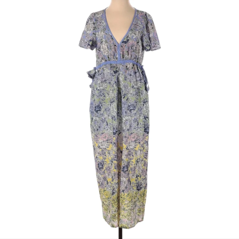 Anthropologie Romerio Sleep Jumpsuit Purple Floral Tassels Size Small‎